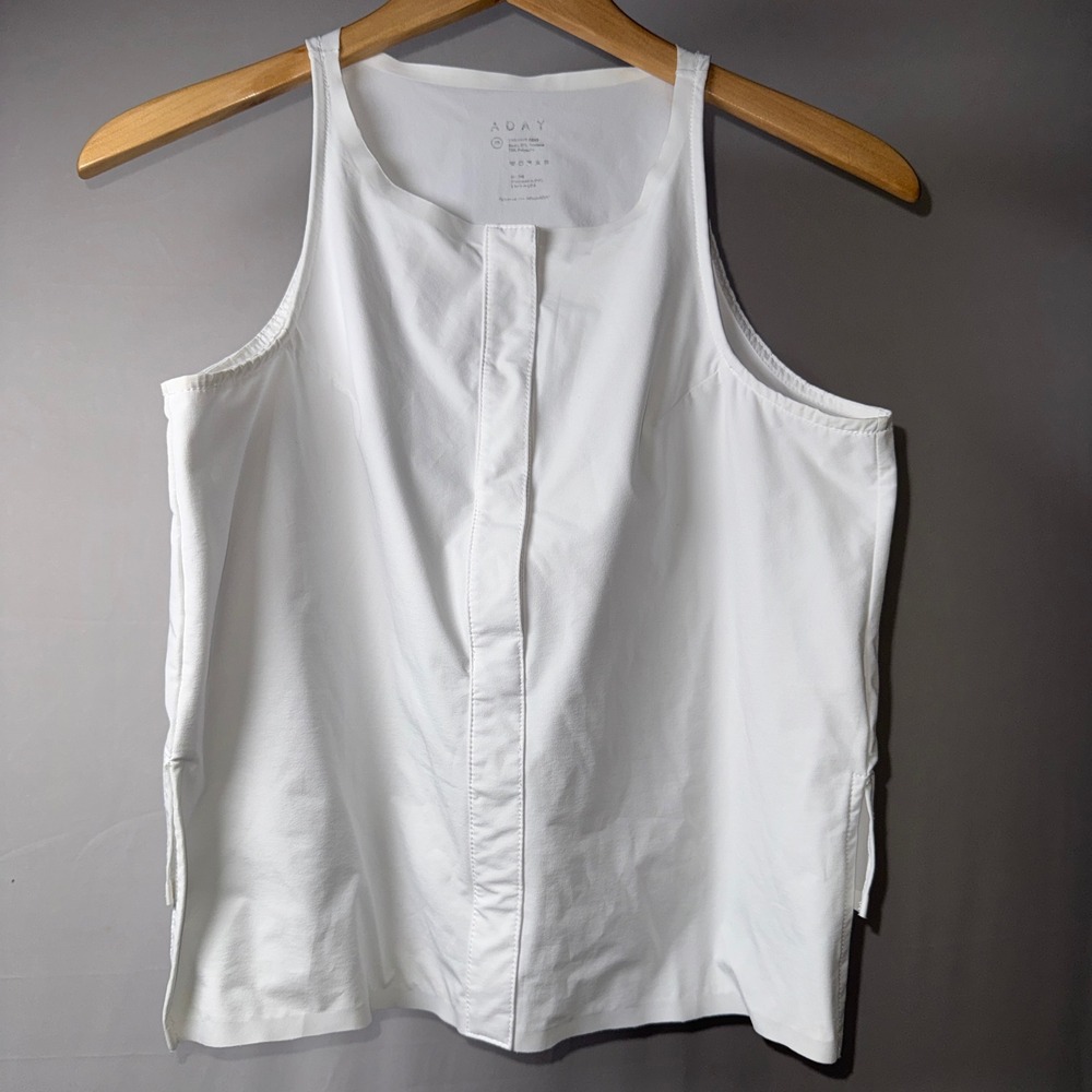 ADAY In Line Tank Top Womens XS White High Neck Snap Front Technical Stretch